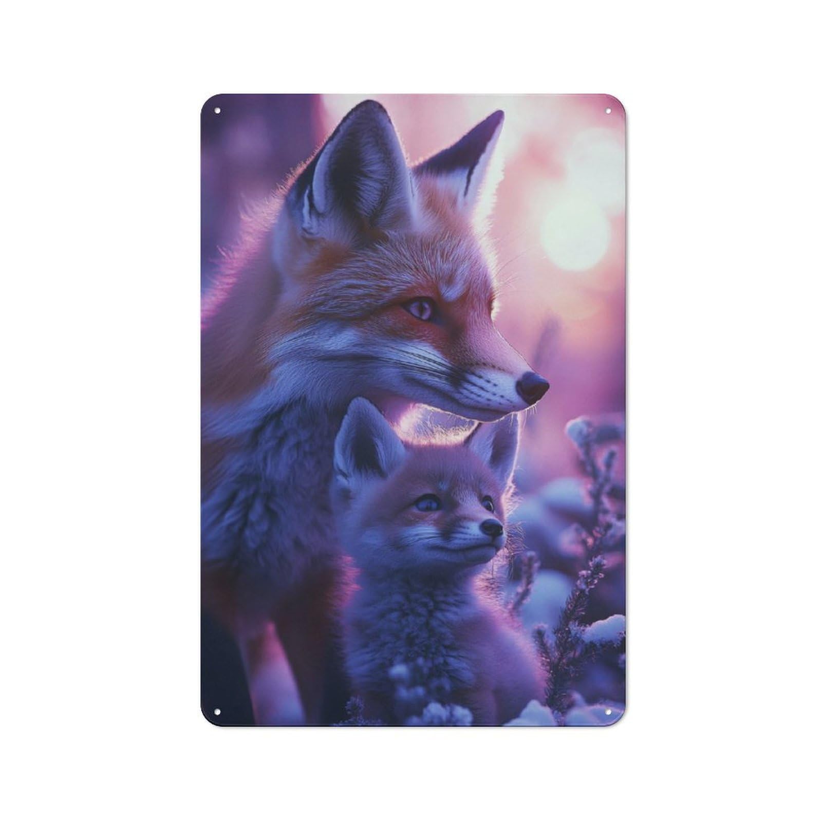 Junmoney Fox Family Sunset Retro Printed Metal Sign 30X20cm For Garage Or Workshop, For Garage, Workshop And Man Cave Decoration