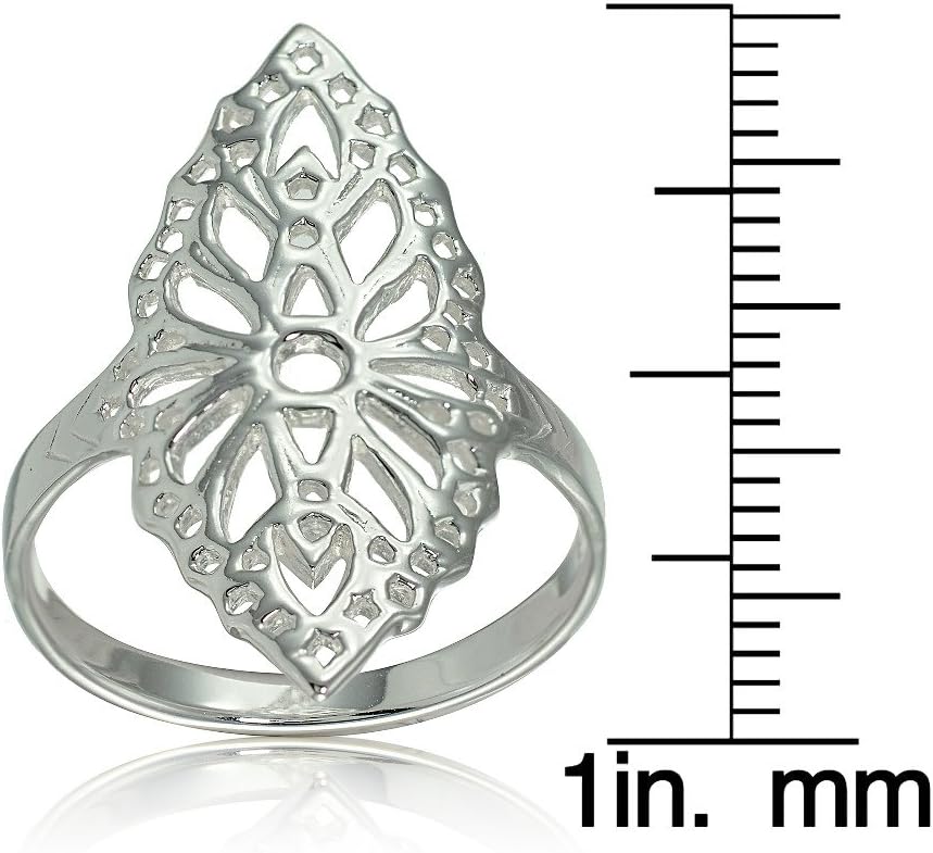 Hoops & Loops 925 Sterling Silver Filigree Navette Shaped Ring for Women, Silver, Yellow Gold, Rose Gold - Image 4