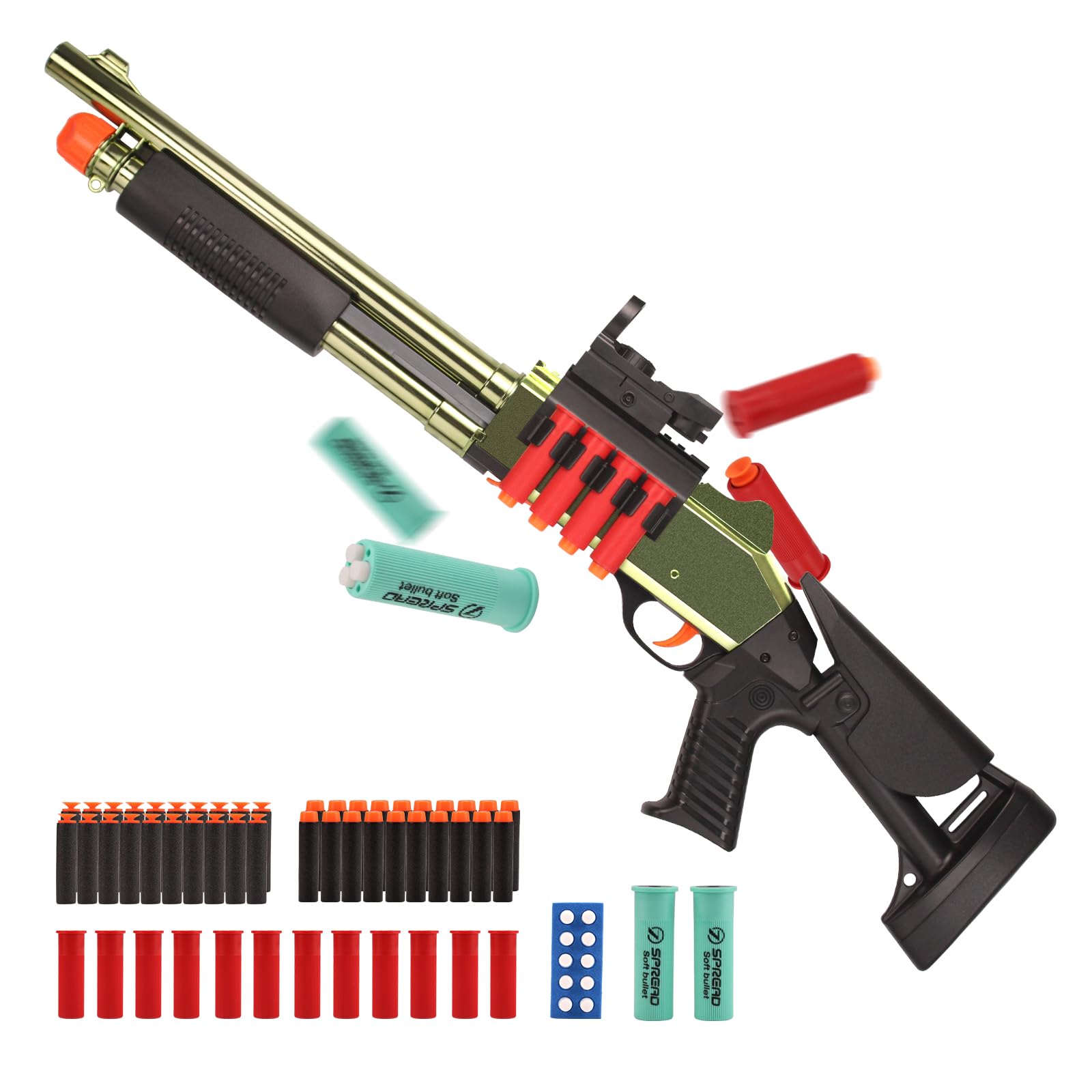 30 Inch Manual Loading Soft Bullet Shotgun, Foam Blaster Soft Dart Blaster with 50 Darts, Shell Ejecting Airsoft Shotgun for 15+ Years Old Outdoor Play, Gifts for Christmas Birthday Halloween
