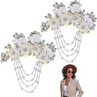 FINGERINSPIRE 2 apliques de diamantes de imitación de charreteras de cristal blanco de 175 x 140 x 18 mm, tela de flores, apliques de diamantes de imitación coloridos, accesorios de parches de