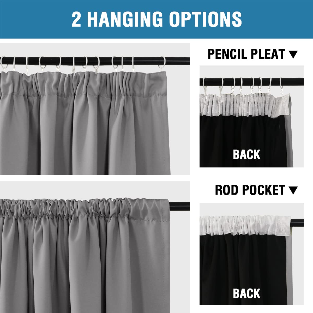 BellaHills 100% Blackout Curtains for Bedroom Thermal Insulated Curtains & Drapes Blackout Curtain Pencil Pleat Curtain for Living Room with Black Liner 2 Panels Set - Image 3