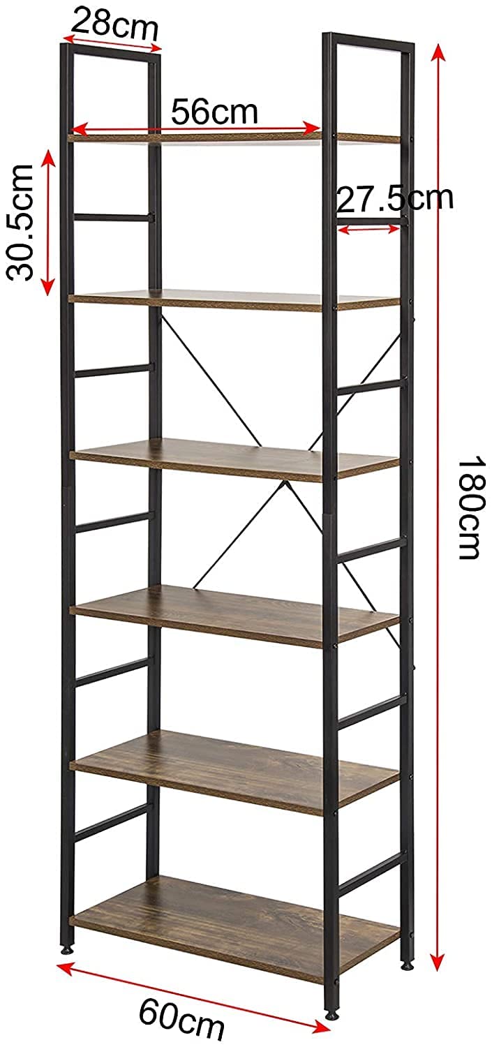 eSituro Scaffale Libreria Portaoggetti in Acciaio Scaffale Vintage Industriale a 6 Ripiani Scaffalatura Multifunzionale per Cucina Soggiorno Rovere chiaro+Bianco SSTR0046