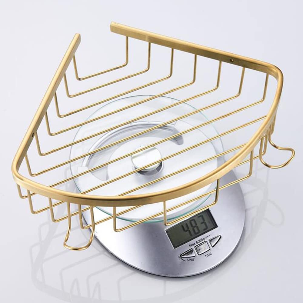 HEXEH Estantes de baño esquineros para ducha, estantes flotantes de acero inoxidable dorado cepillado para cosméticos, organizador de champú, estante de drenaje, estantes de cocina montados en la