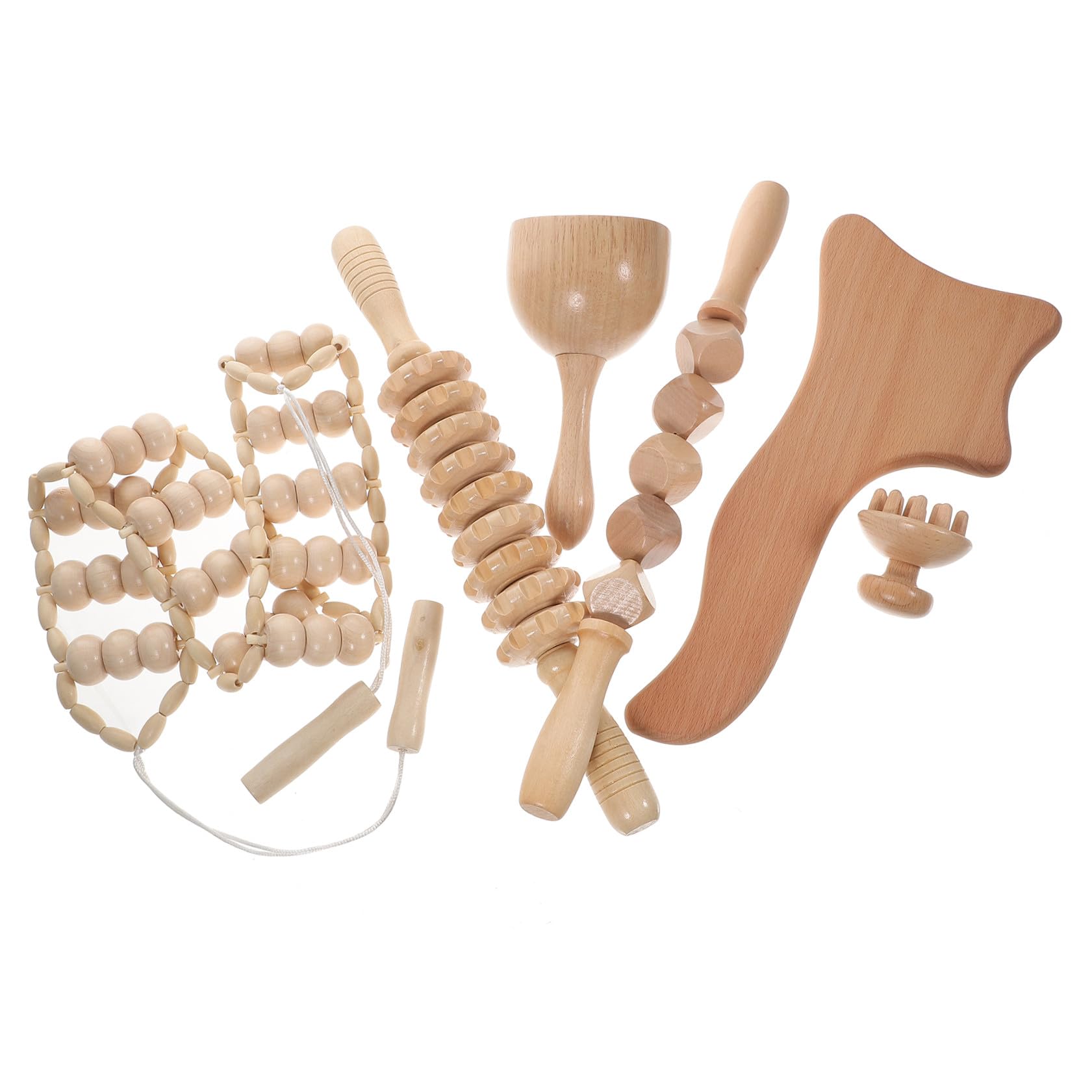 Beaupretty Rodillo Masajeador Anticelulitis Kit Masaje de Madera 6 Piezas, Maderoterapia Corporal para Aliviar Fatiga y Promover Circulación, Uso en Oficina