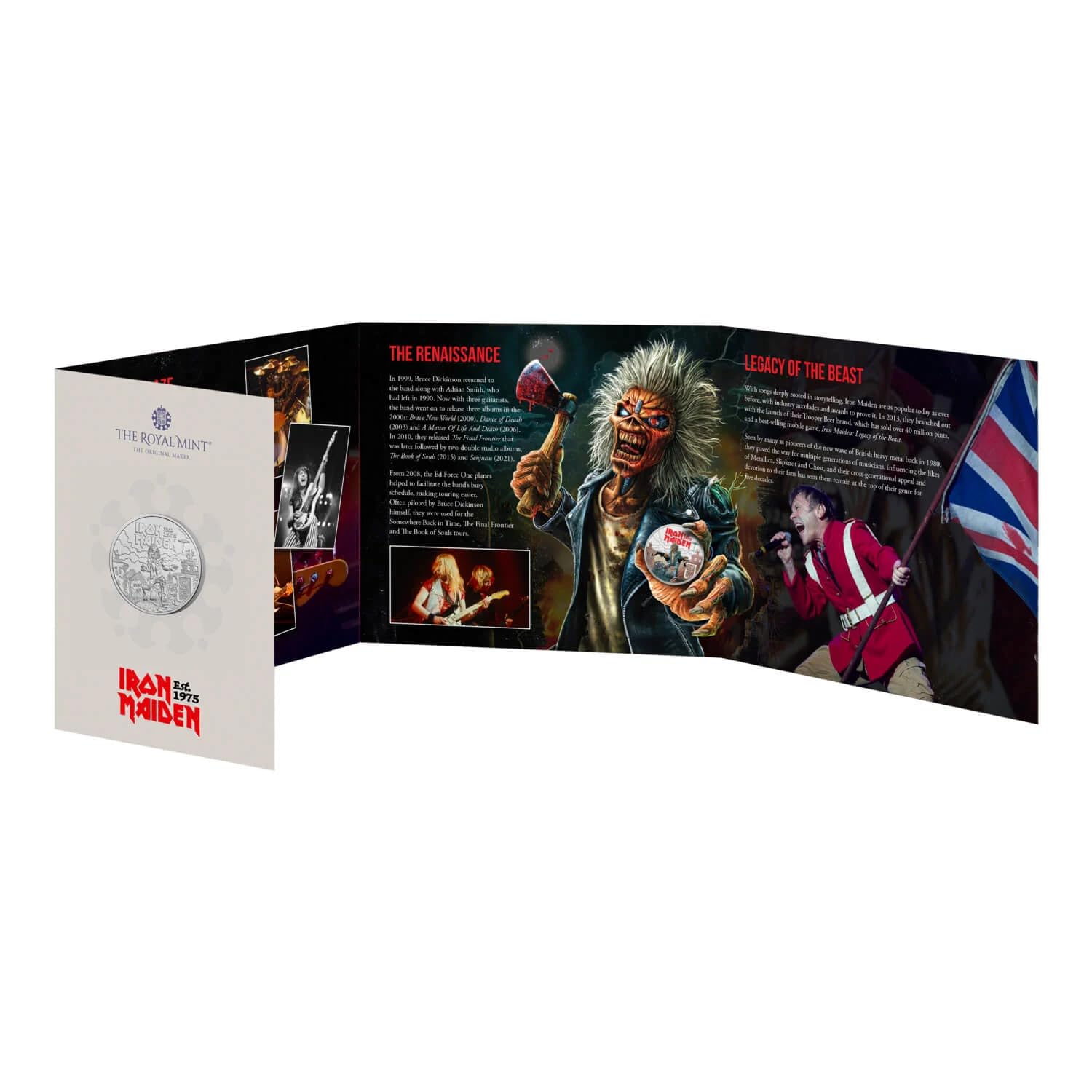 CrawleyCoins Iron Maiden Music Legends UK 2025 Pièce de monnaie non circulée dans un paquet menthe