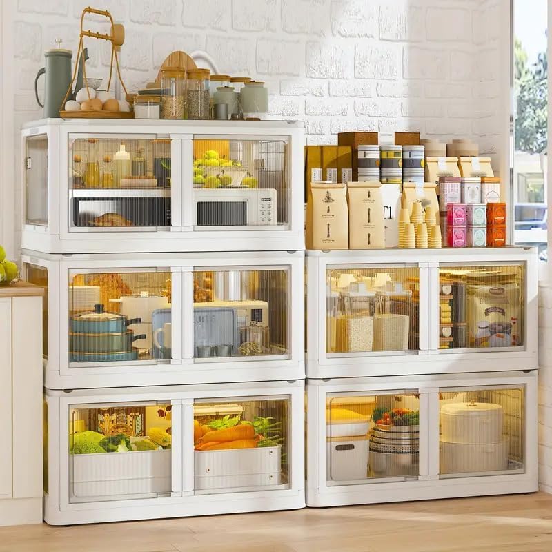 Image of YASONIC 5 Tier Foldable Plastic Rack for Storage /Kitchen Cupboard /Versatile and Sturdy Wardrobe for Clothes /Multipurpose Storage Organizer /Closet for Bedroom /Living Room /Laundry Room (Off-White)