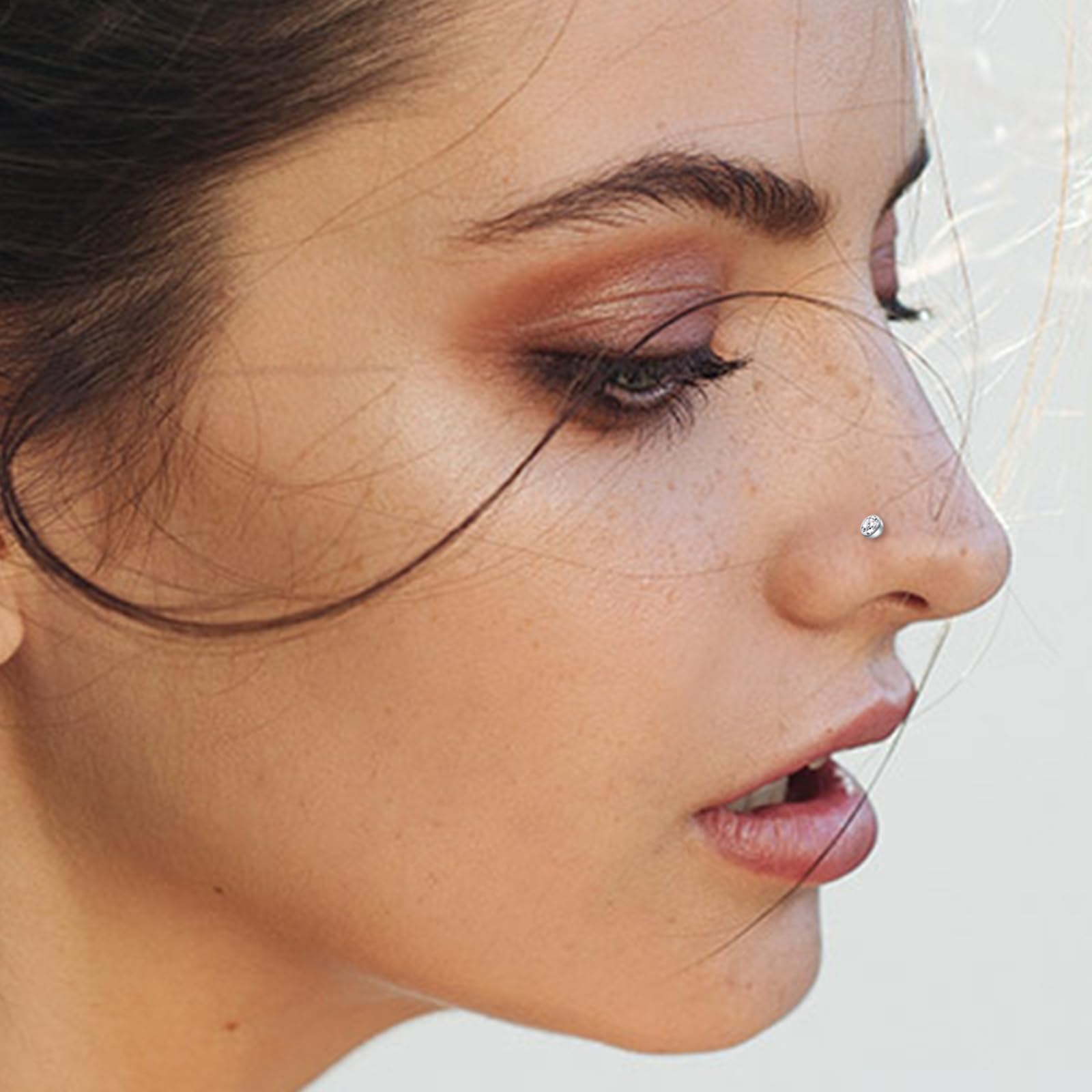 AceFun Nose Studs, L Shaped Stainless Steel Diamond Small Nose Rings for Women and Men — view 4