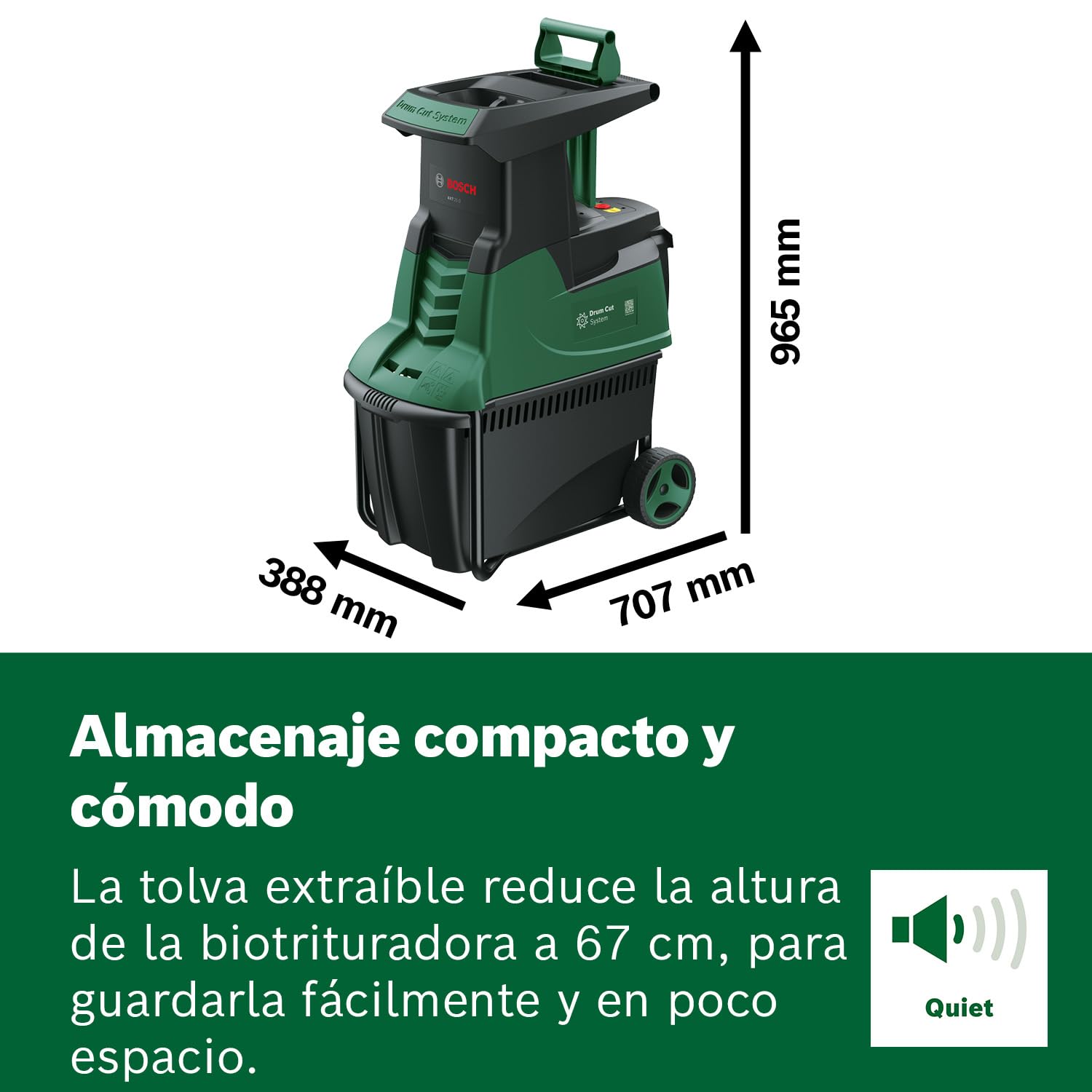 Bosch desmenuzadora silenciosa de jardín AXT 25 D (2500 W; apta para madera y zarzas duras; caja de recogida integrada de 53 L)