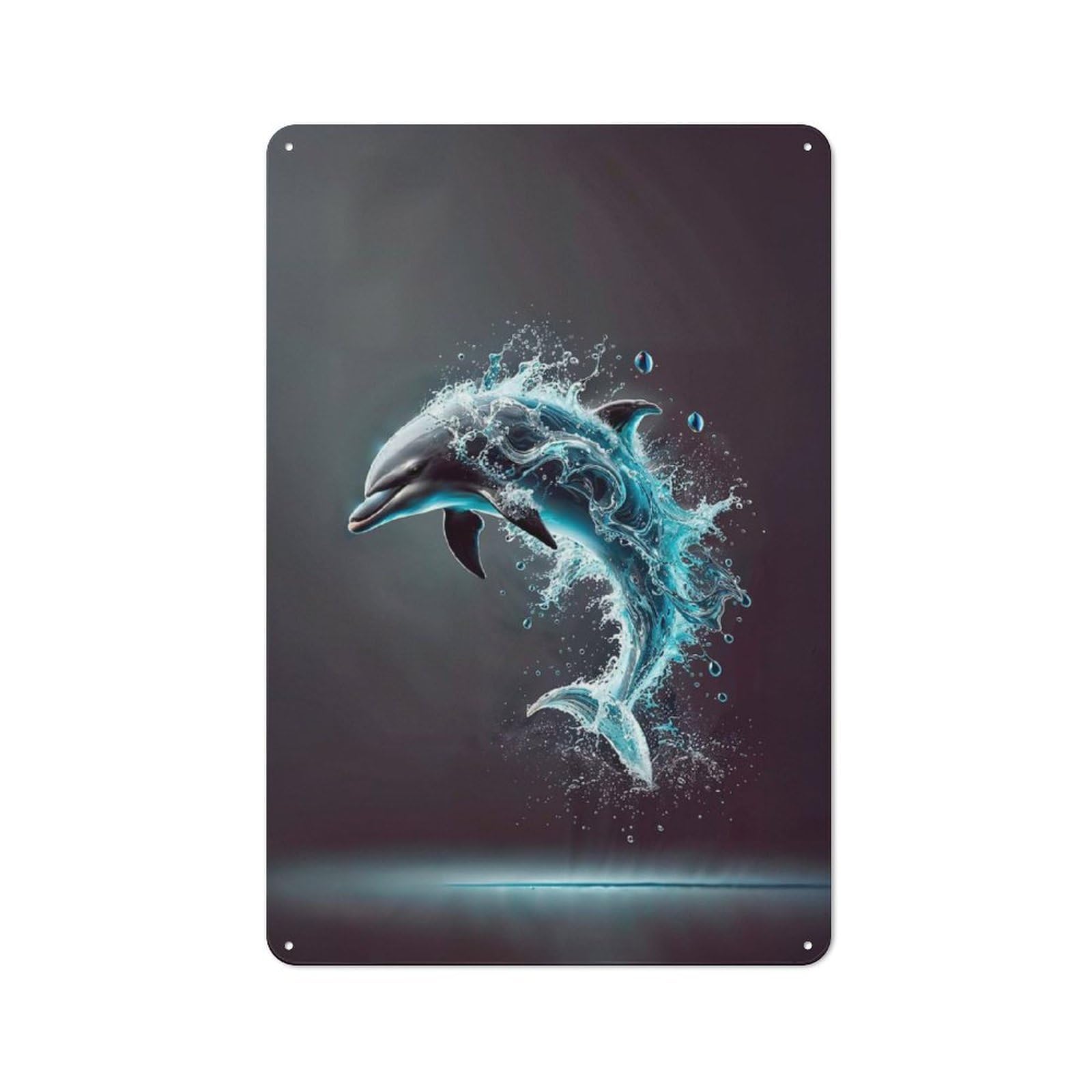 Junmoney Style-1 Modern Retro Metal Wall Art Sign 30X20cm Featuring Dolphin Water Splash, Urban Room Decor For Workspace, Cafe, Hallway Or Garage