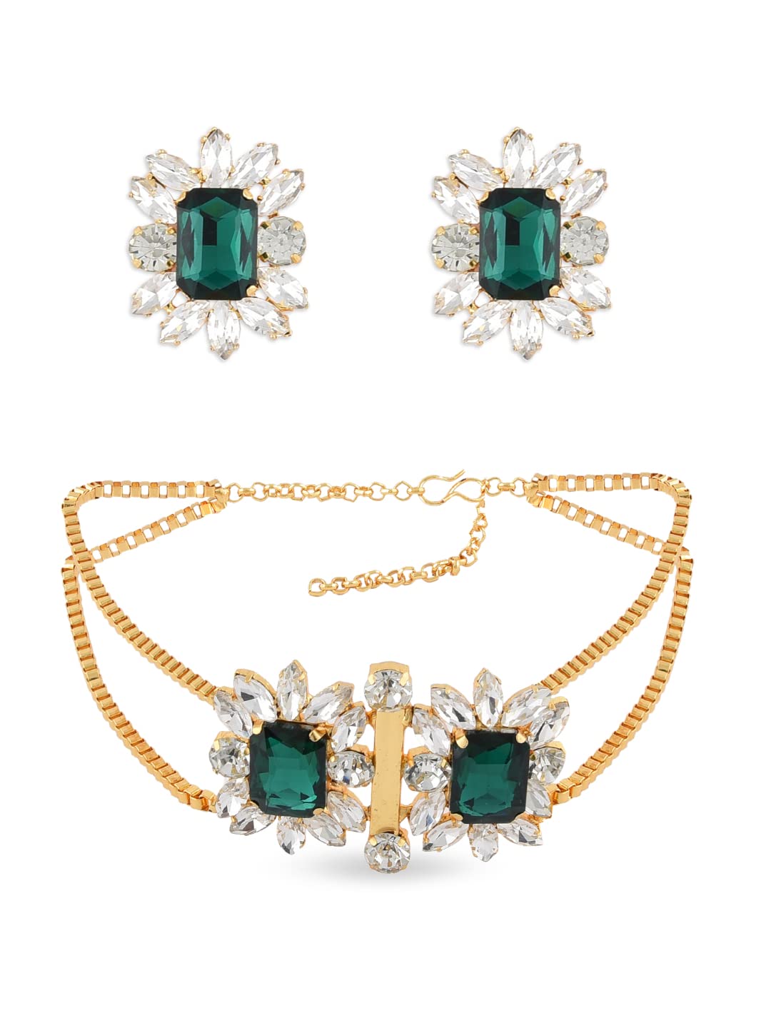 ZAVERI PEARLS Green & White Crystal Shine Stones Party Bling Contemporary Choker Necklace & Earring Set For Women-ZPFK10018 (B08V122HP5) Amazon Price History, Amazon Price Tracker