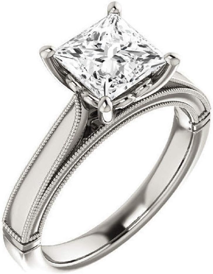 Cathedral Soltaire With Scroll Accented Bridal Set, Princess Cut 3.05CT, Colorless Moissanite Diamond, 925 Sterling Silver Ring, Engagement Ring, Wedding Set, Perfact for Gift