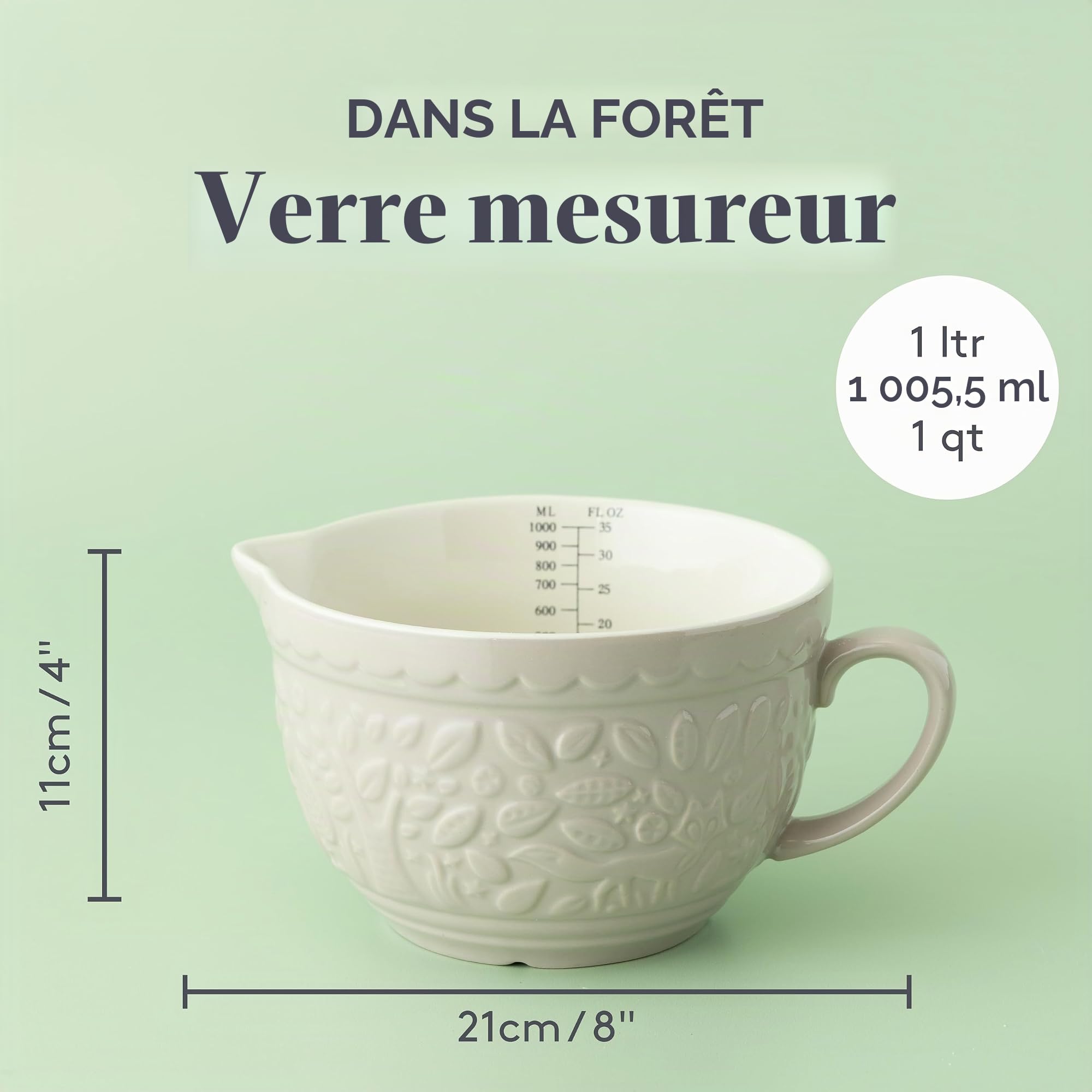 Mason Cash In The Forest S36 Saladier en céramique couleur crème 16 x 16 x 9 cm 1 Bol mesureur de 1 l 34-Fluid Ounces gris