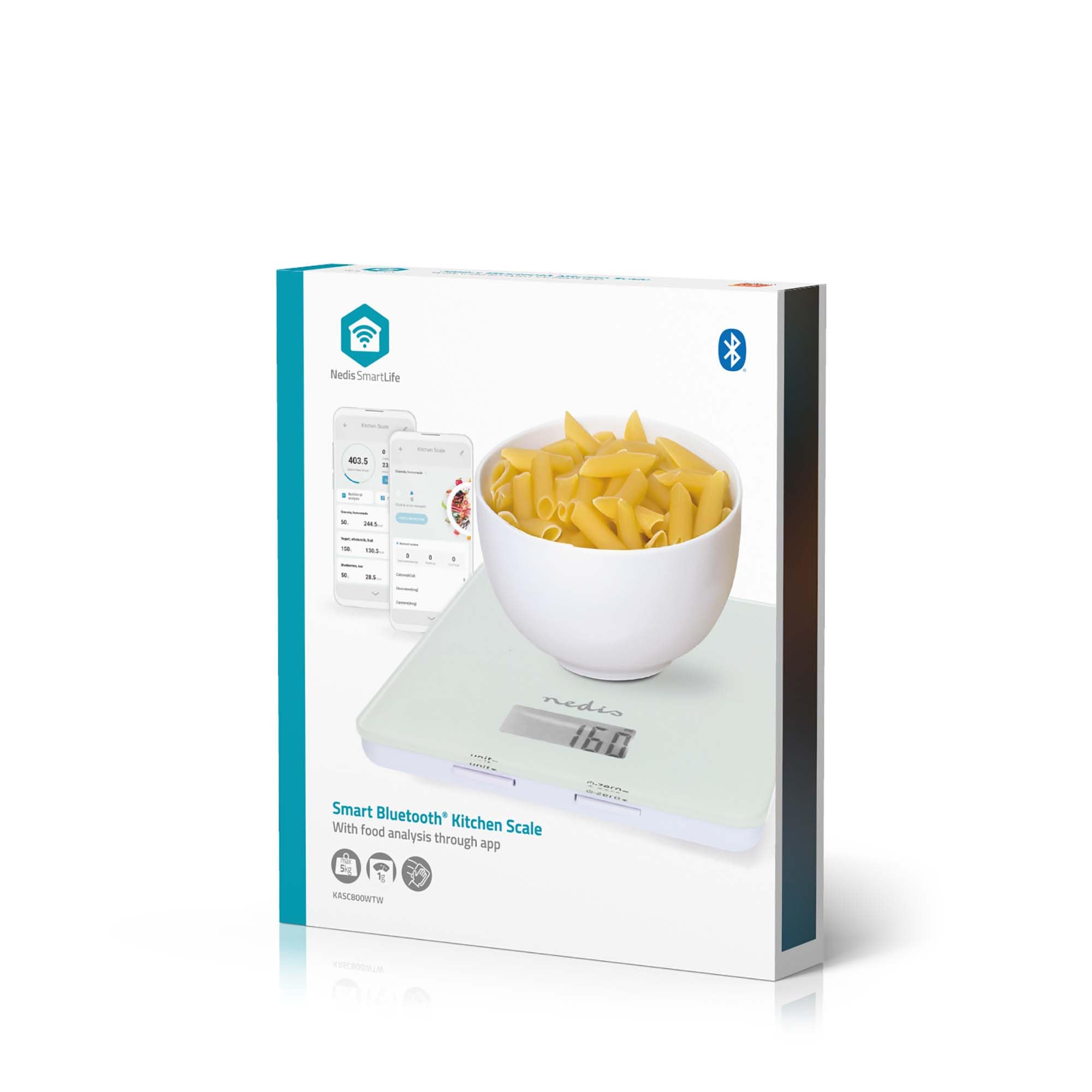 SmartLife Küchenwaage - Bluetooth - Glas/Kunststoff - Weiss