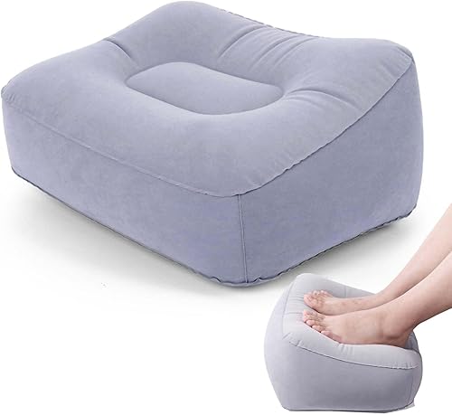 Almohada inflable para descanso de pies, cojín para reposapiés Tavel, suave almohada de pie flocado para avión, automóviles, oficina, hogar