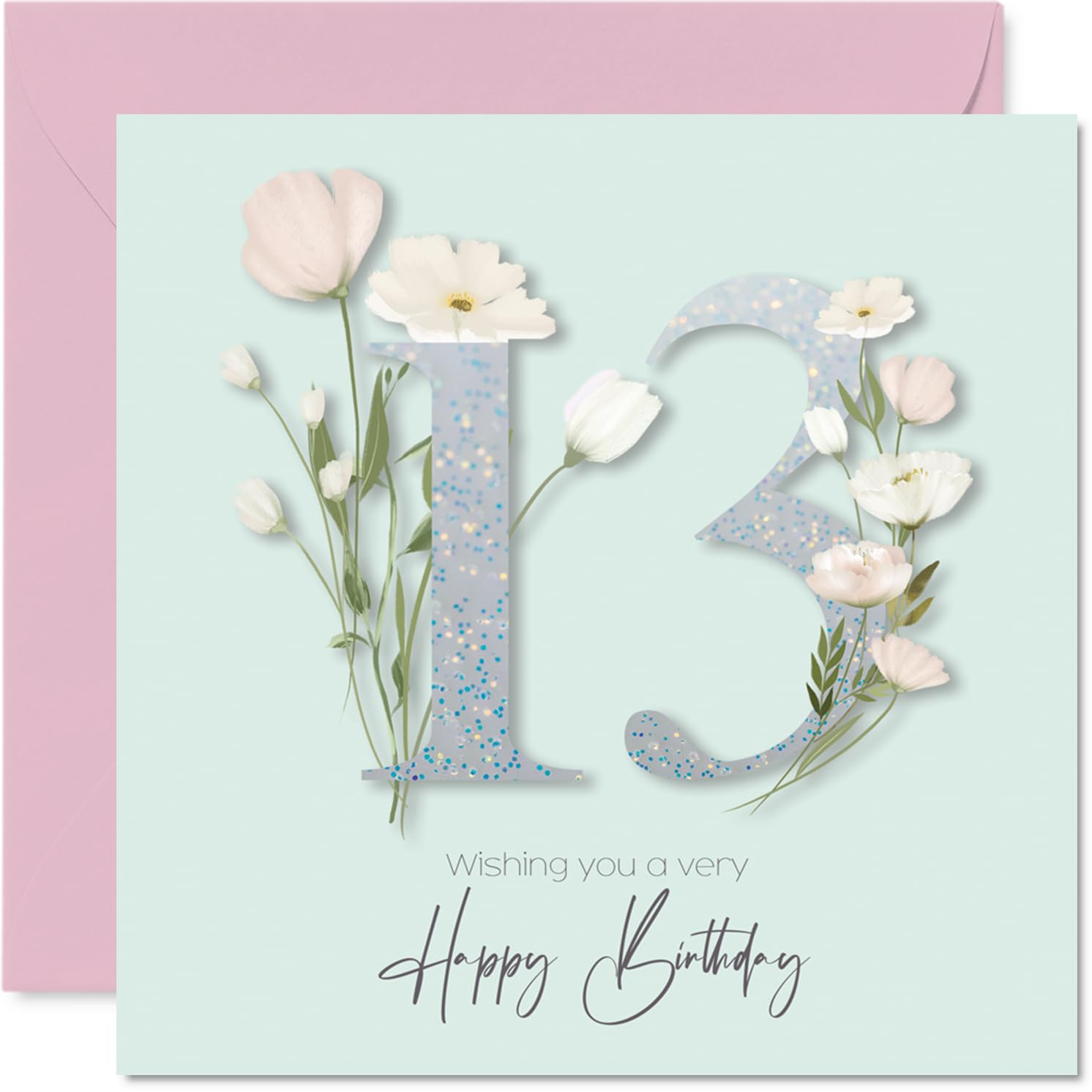 13th Birthday Cards for Girls - Fancy Floral Flowers - Happy Birthday Card for 13 Year Old Girl Goddaughter Great Niece Granddaughter Sister, 145mm Bday Greeting Cards