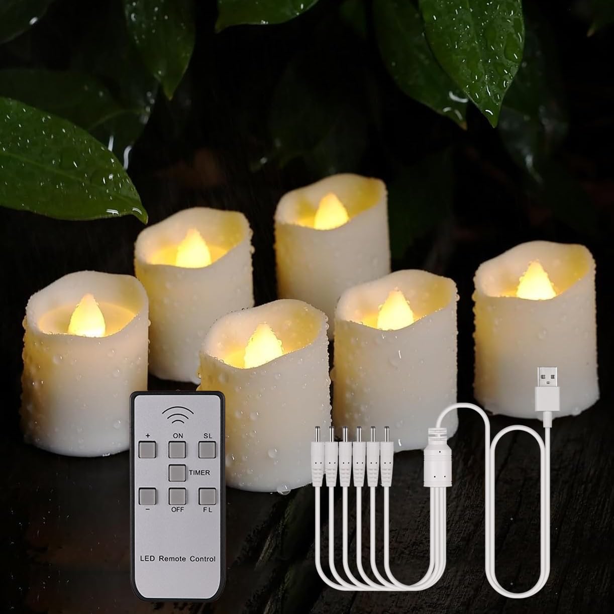 BOWKA 6 velas LED recargables con mando a distancia, temporizador y cable de carga USB, velas parpadeantes sin llama, para exteriores, fiestas, jardín, Navidad, bodas, decoración (blanco cálido, 6
