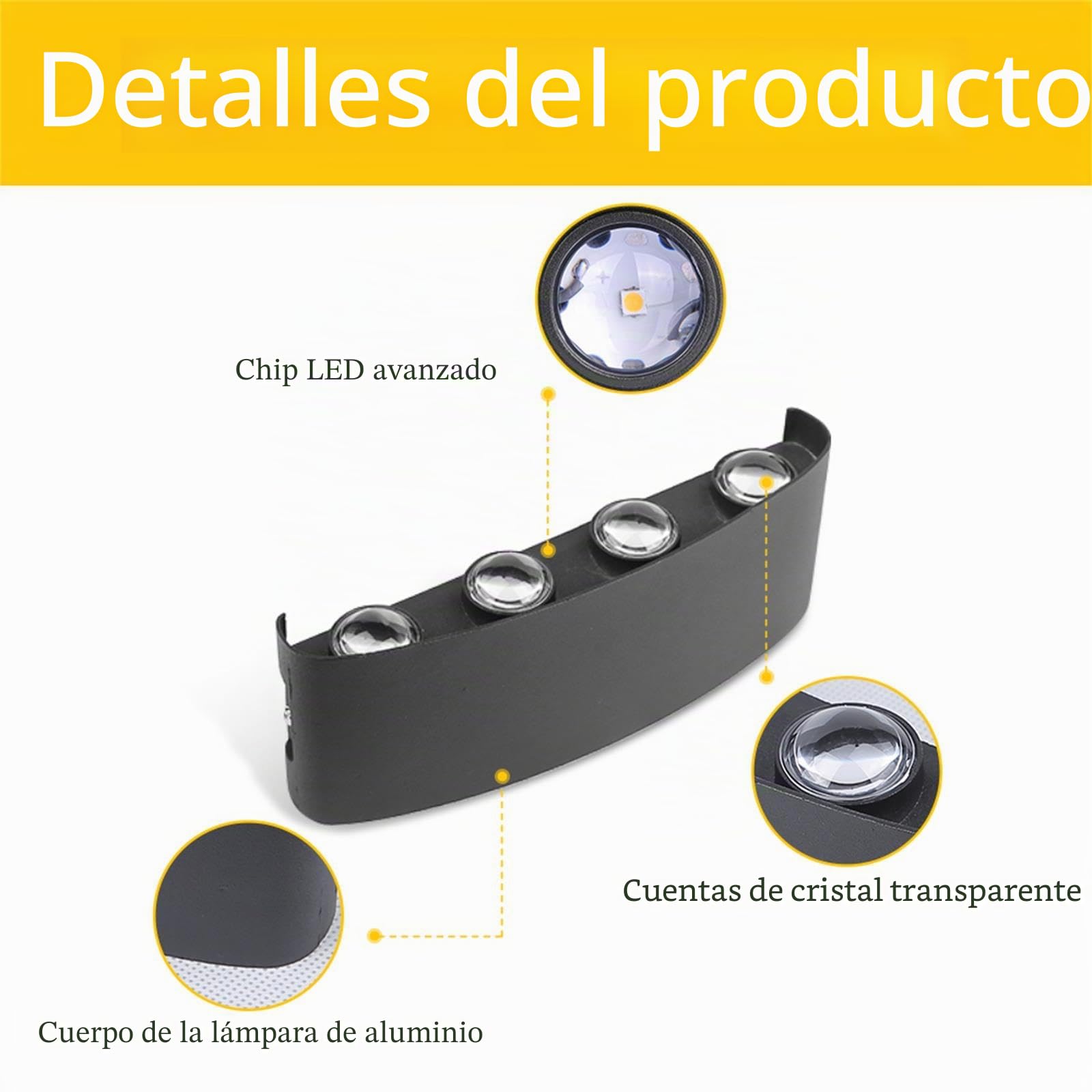 CANMEIJIA Aplique pared Exterior Aluminio 8 Focos Luz Cálida Negro 2 Piezas