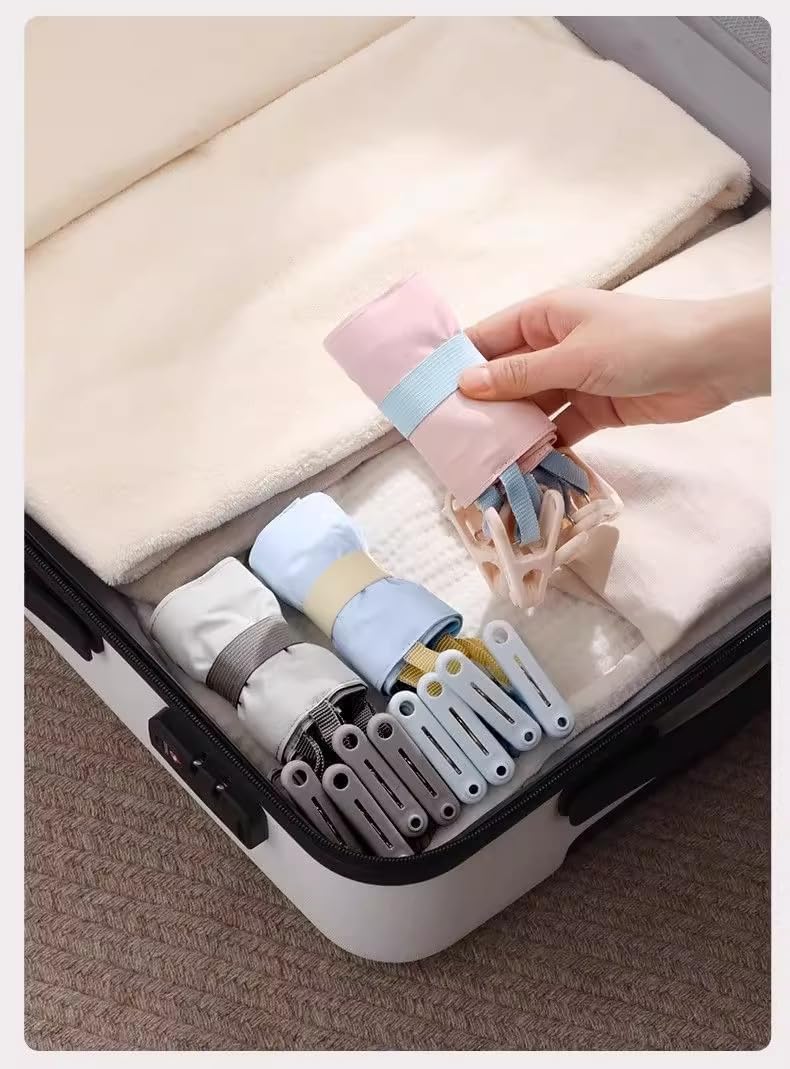 3 Pack Portable Clothes Clip Hanger, Foldable Sock & Underwear Drying Rack with 18 Strong Clips, Travel Laundry Hanger for Socks, Underwear, Baby Clothes, Hats & Accessories (Gray&Pink&Blue) image 3