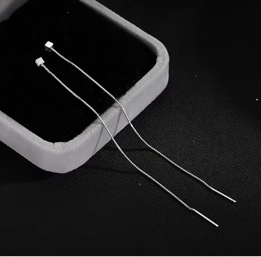 925 Sterling Silver Square Chain Dangle Earrings Drops for Women Teens Minimalist Dangle Earrings Tassel Threader Hypoallergenic - Image 5