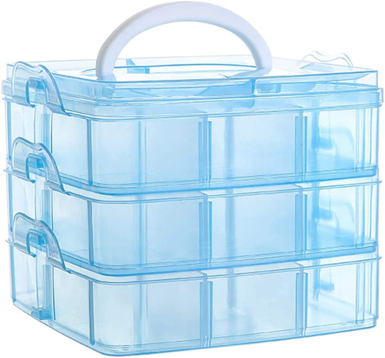 Sponsored Ad - Moxtiza 3-Layers Detachable Square Desktop Storage Box - Clear Plastic Craft Beads Jewelry Organizer - Blue (15x15x13 cm)