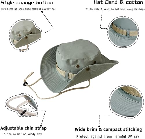 Miniatura 3 de Sombreros de sol para hombres, sombrero de pescador, protección para senderismo, playa, pesca, safari, boonie, caza, pesca, al aire libre, militar,