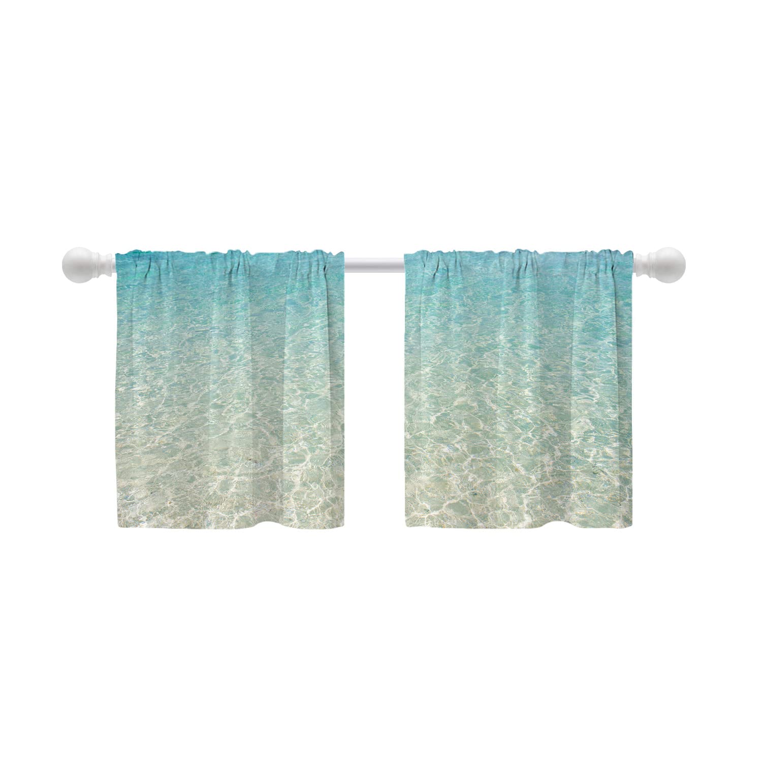 Shrahala Beach Calm Sea Blue Ocean Shore Australian Beach Sea Tier Curtains for Kitchen Windows, Tier Curtains for Window Curtain, Caf? Laundry, Bedroom 26X24 inch — image 1