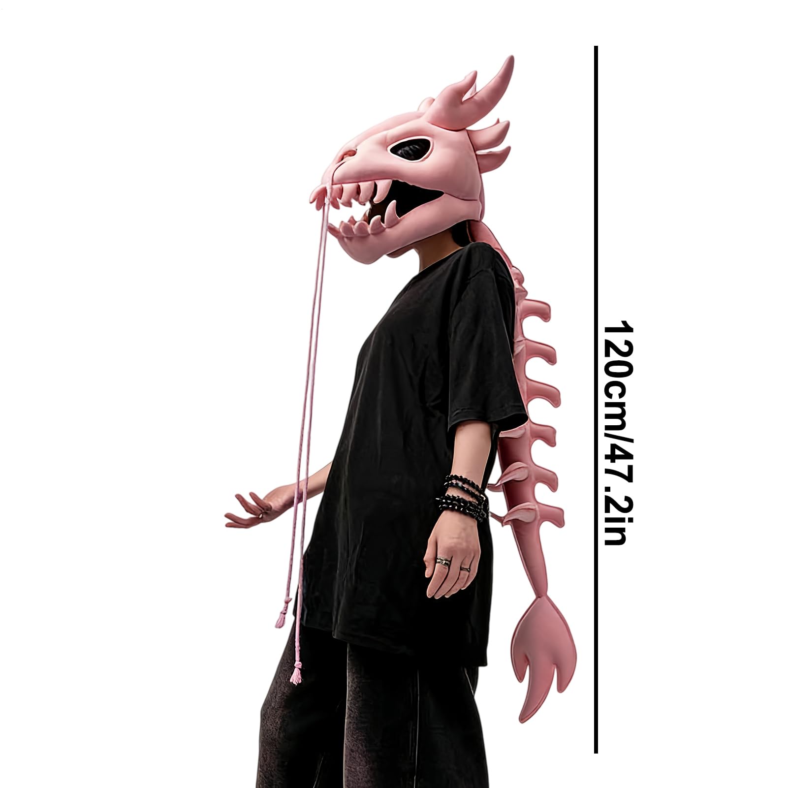 Plush dinozaur kostium szkieletu 3D, czaszka, nakrycie głowy z kręgosłupem | Szczegółowy kostium zabawy dla dorosłych dla dzieci i dorosłych Halloween Cosplay impreza tematyczna przebranie