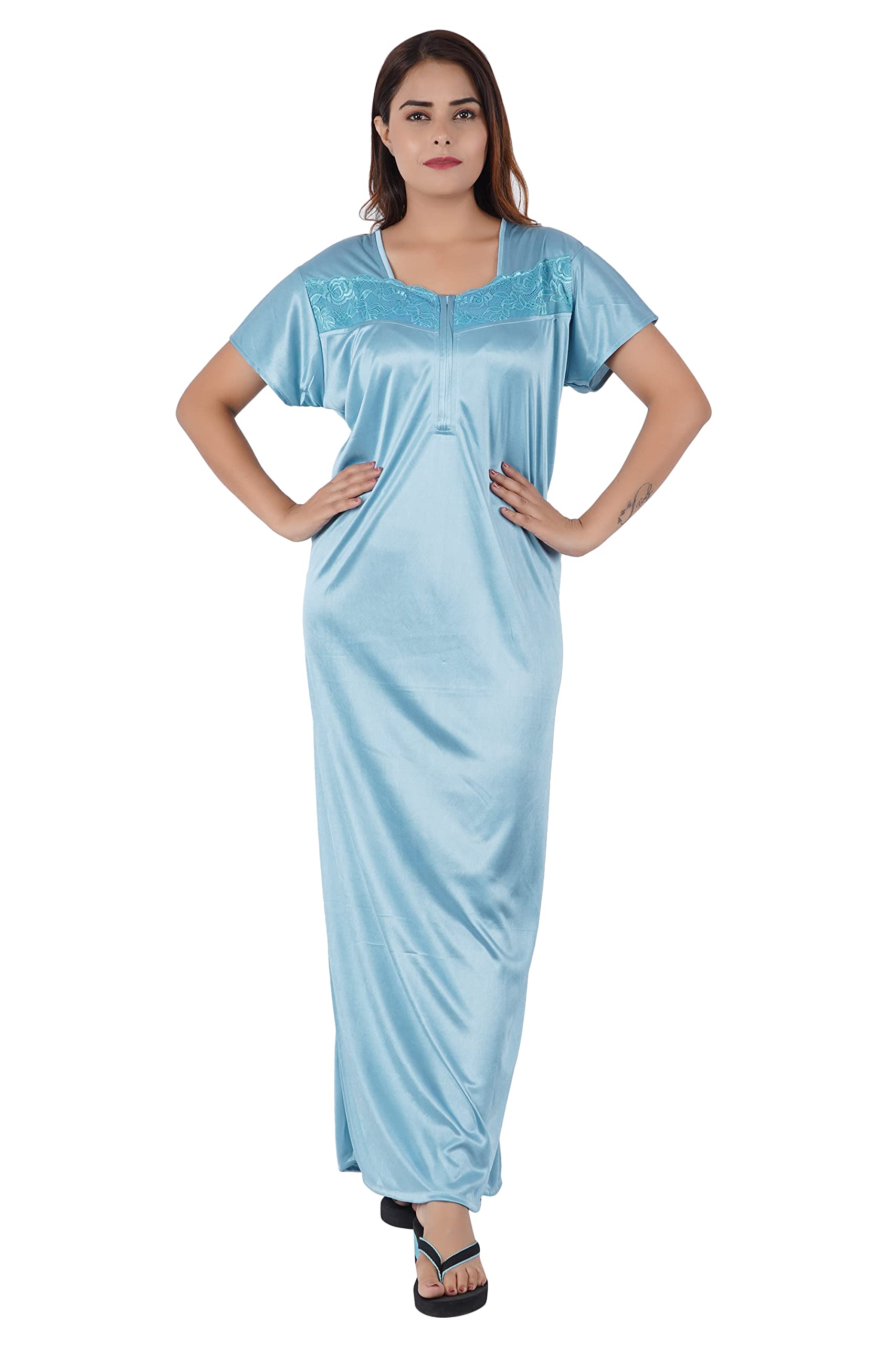 FLORYA Women's All Over Floral Printed Satin Nighty/Maxi/Nightgown/Nightwear Article No(1465-1467)-image-44