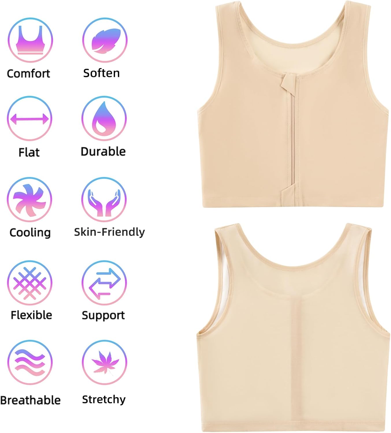 XUJI Transgender FTM Zip Up Breathable Half Chest Binder - Image 4