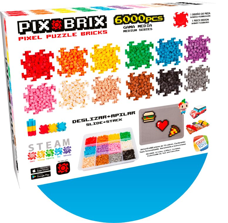 Cefa Toys PIX BRIX PIXEL ART CONTAINER 6000 PIEZAS COLORES SURTIDOS GAMA MEDIA, Pequeño