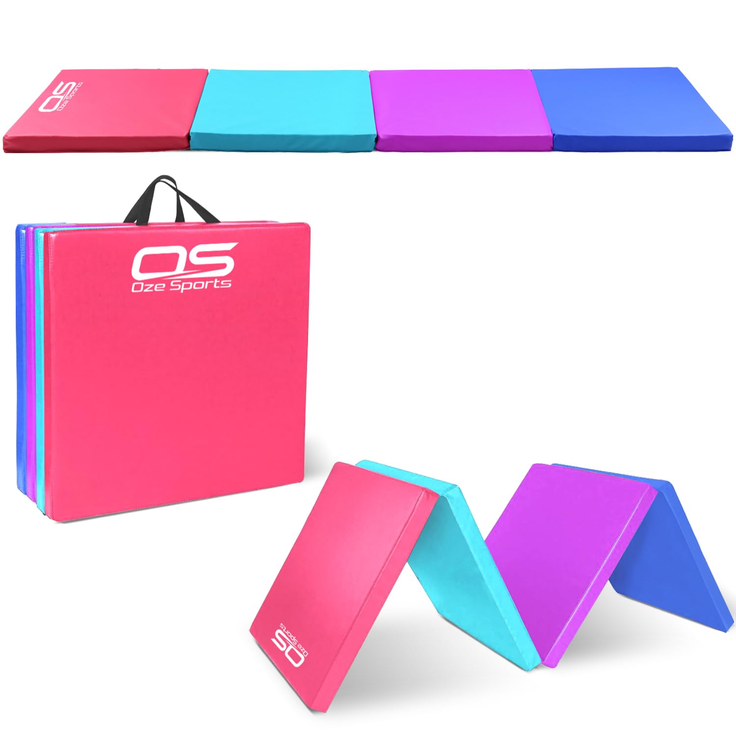 Gymnastic Tumble Exercise Mat Non Slip PU Leather Surface High Density Polyether Material 6FT Long Tri Folding Crash With Carry Handles perfect for gymnastics yoga Pilates (Multicoloured) โ image 1
