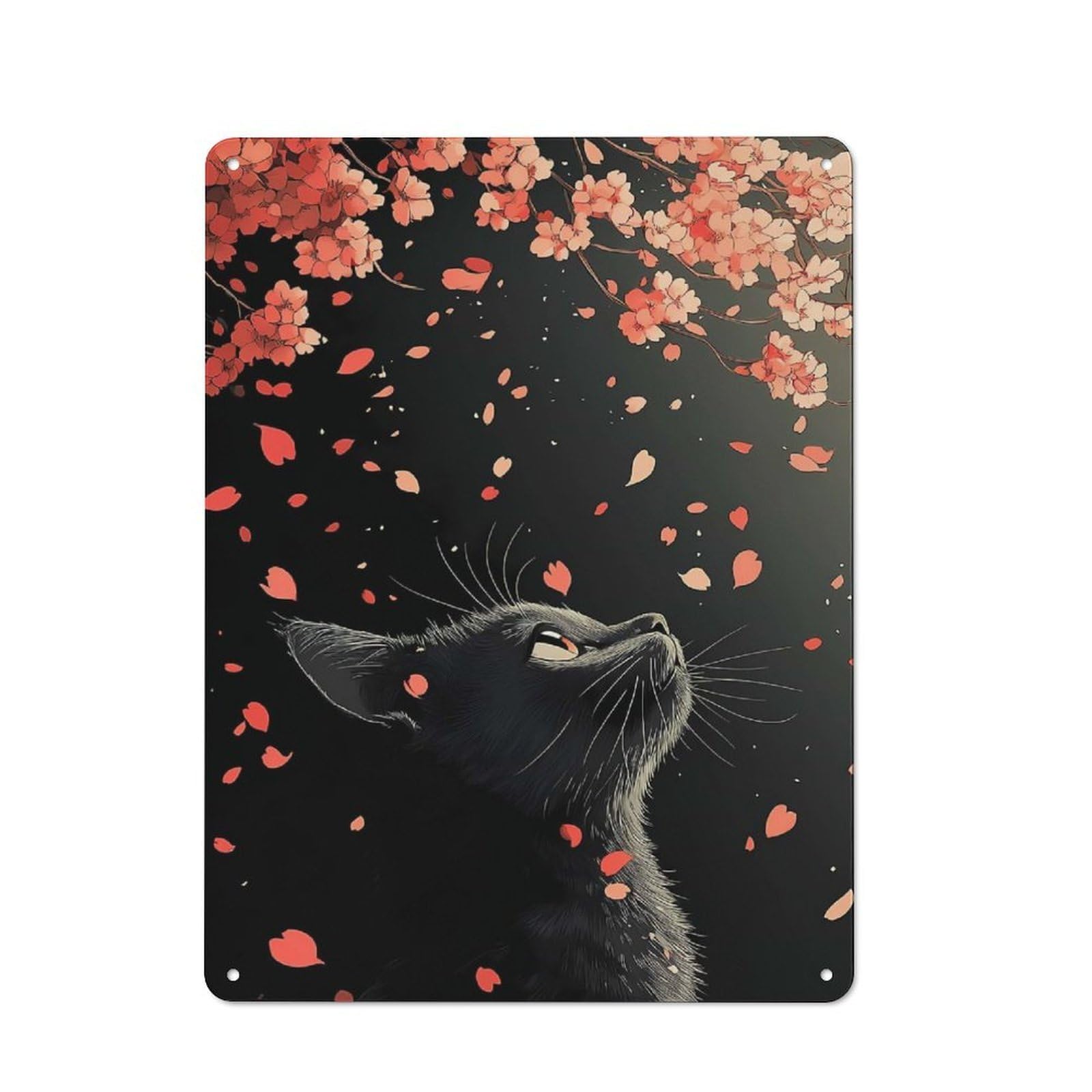 Junmoney Cherry Blossom Cat Creative Metal Wall Decor 40X30cm, Metal Desk Wall Sign For Hobby Room, Office, Lounge Or Living Room