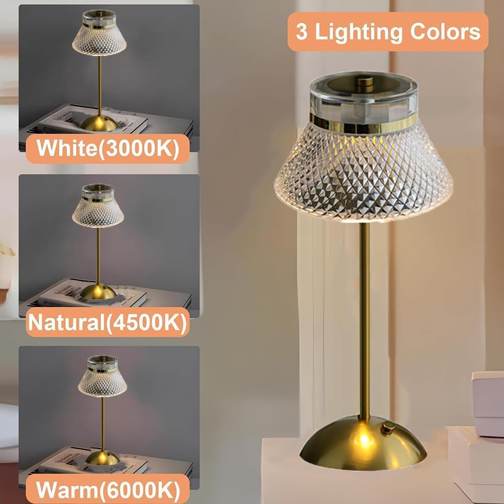 AoLa LED Tischlampe Kabellos Gold Dimmbar Tischleuchte Akku mit Touch Control USB Aufladbar Batterie Nachttischlampe Ohne Kabel 3000K-6000K Tragbar Nachtlicht für Wohnzimmer Schlafzimmer BüRo