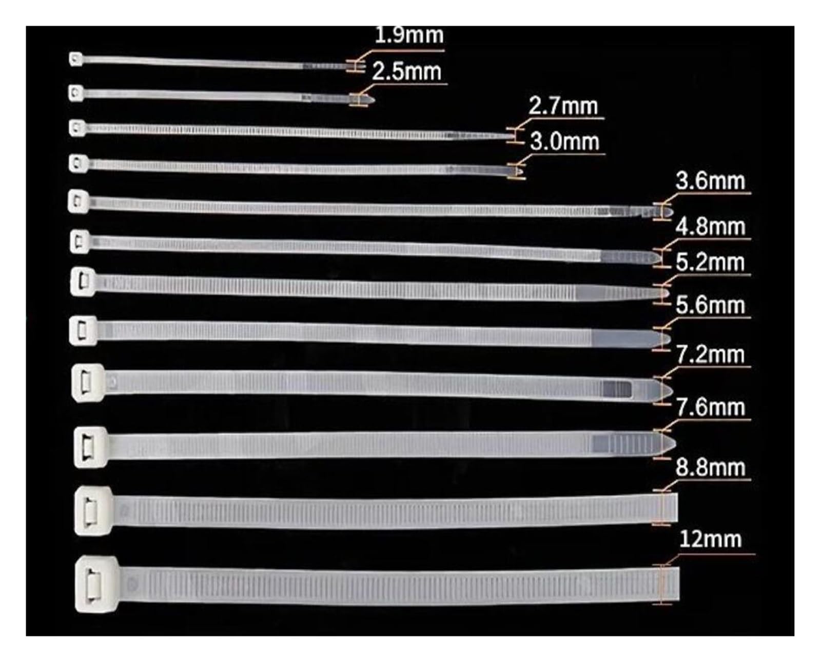 Bridas de plástico para Cables Largos, 100 Uds Bridas for Cables autoblocantes 3x8 0mm/4x200mm/5x300mm SOWQWE(3x80mm W 1.9mm)