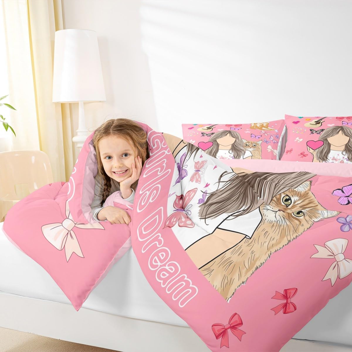 Erosebridal Pink Music Themed Queen Comforter Set,Disco Ball Guitar Bedding Set for Kids Girls Teens,Cowgirl Boot Quilt Bed Set Cute Bow Butterfly Bedding Comforter Sets,2 Pillowcases Room Decor