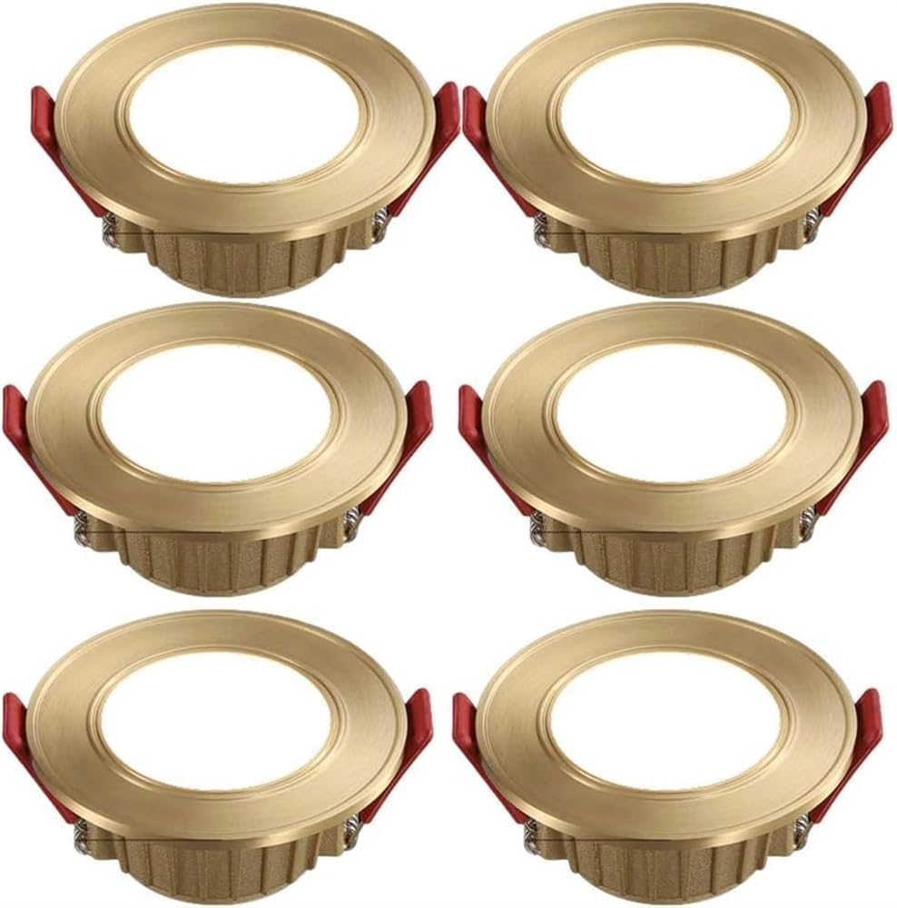 6 Pack LED Recessed Lighting 120° Beam Angle Brass Round Baffle Trim Downlight LED Recessed Light Fixtures Ceiling Lights Cutout: 70-80mm
