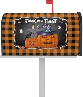Mailbox Cover Magnetic Happy Halloween Pumpkin with Witch Hat Ghost Crow Mailbox Covers Standard Size 21x18in,Mailbox Covers Wrap Post Letter Box Cover for Garden Yard Orange Black Buffalo Plaid