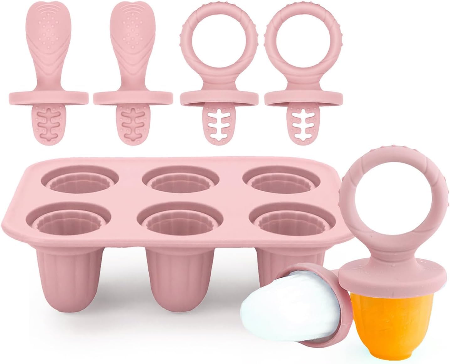 Aonveki Eisformen Silikon für Kinder, 6 Mulden Mini Baby Eisformen Eis am Stiel mit Beißring Stiel für Kleine Hände, BPA-Frei Eisförmchen, Selber Machen Dessertform