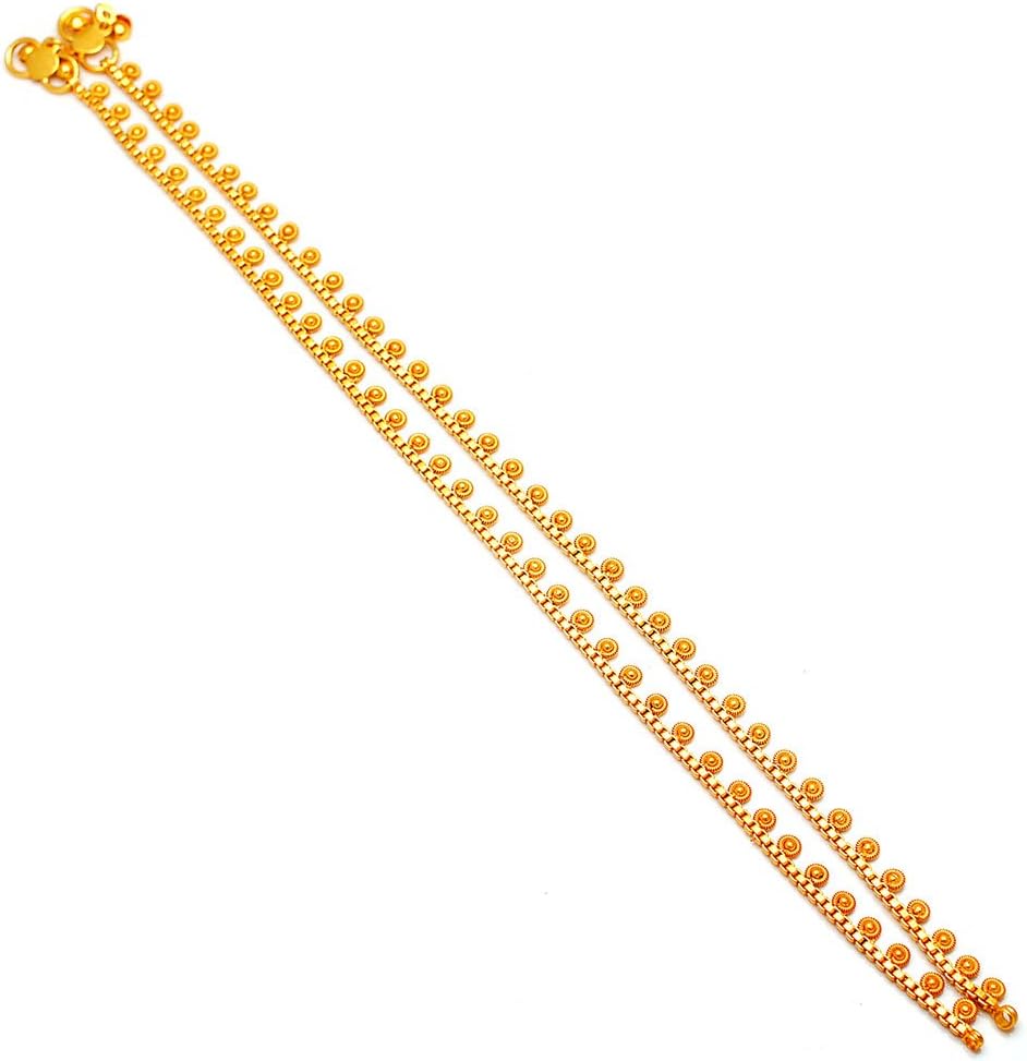 Jewar Mandi Anklet Gold Plated Box & Beaded Designs Traditional Indian Payal Jewelry for Women & Girls (Beaded Designs)