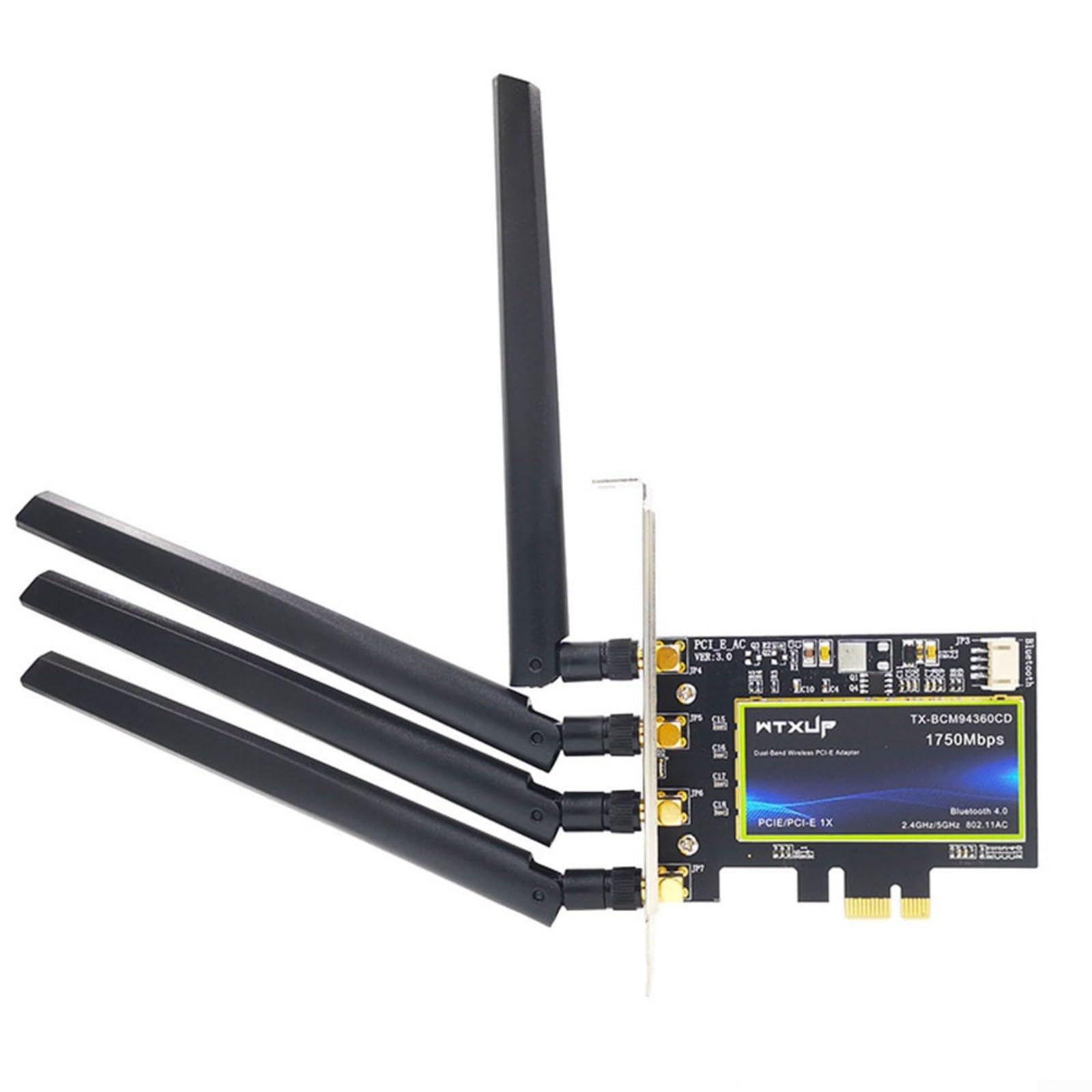 Doble banda para tarjeta PCIe WiFi 1750Mbps 2.4G 5GHz adaptador de red inalámbrico compatible con computadora de escritorio Mac Win10 de perfil bajo (4 líneas de antena)