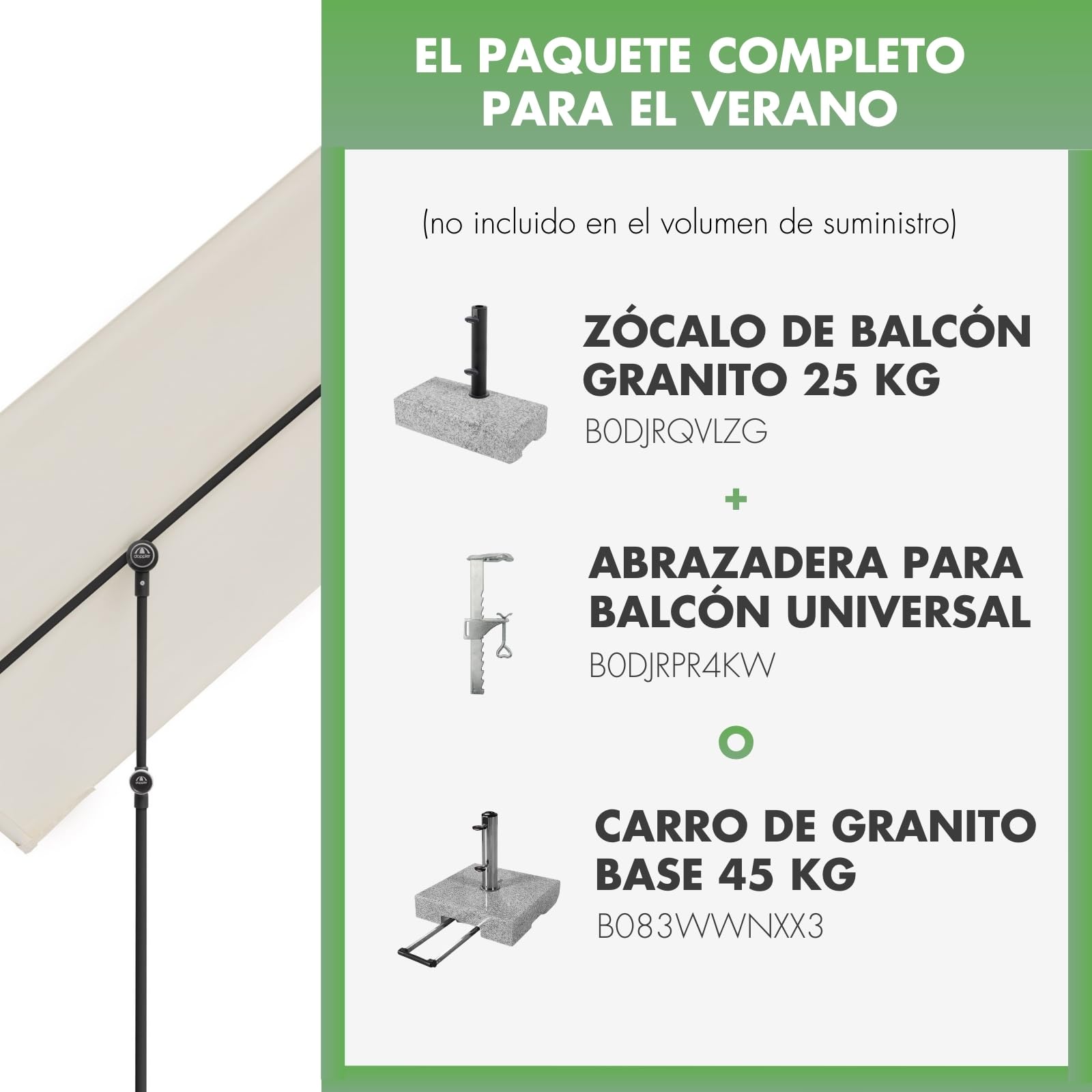 Doppler Parasol para balcón I 170x130cm I Parasol para balcón y terraza I Protección Visual Flexible I Parasol Rectangular y pivotante I Parasol de jardín para balcón