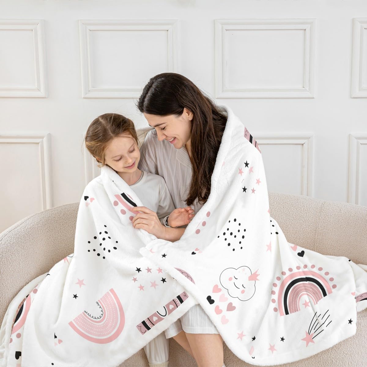 Feelyou Kids Pink Rainbow Fleece Throw Blanket Cute Rainbows Sherpa Blanket Boys Girls Kawaii Plush Blanket for Bed Sofa Couch Princess Teens Bedroom Decor Twin 60"x80"