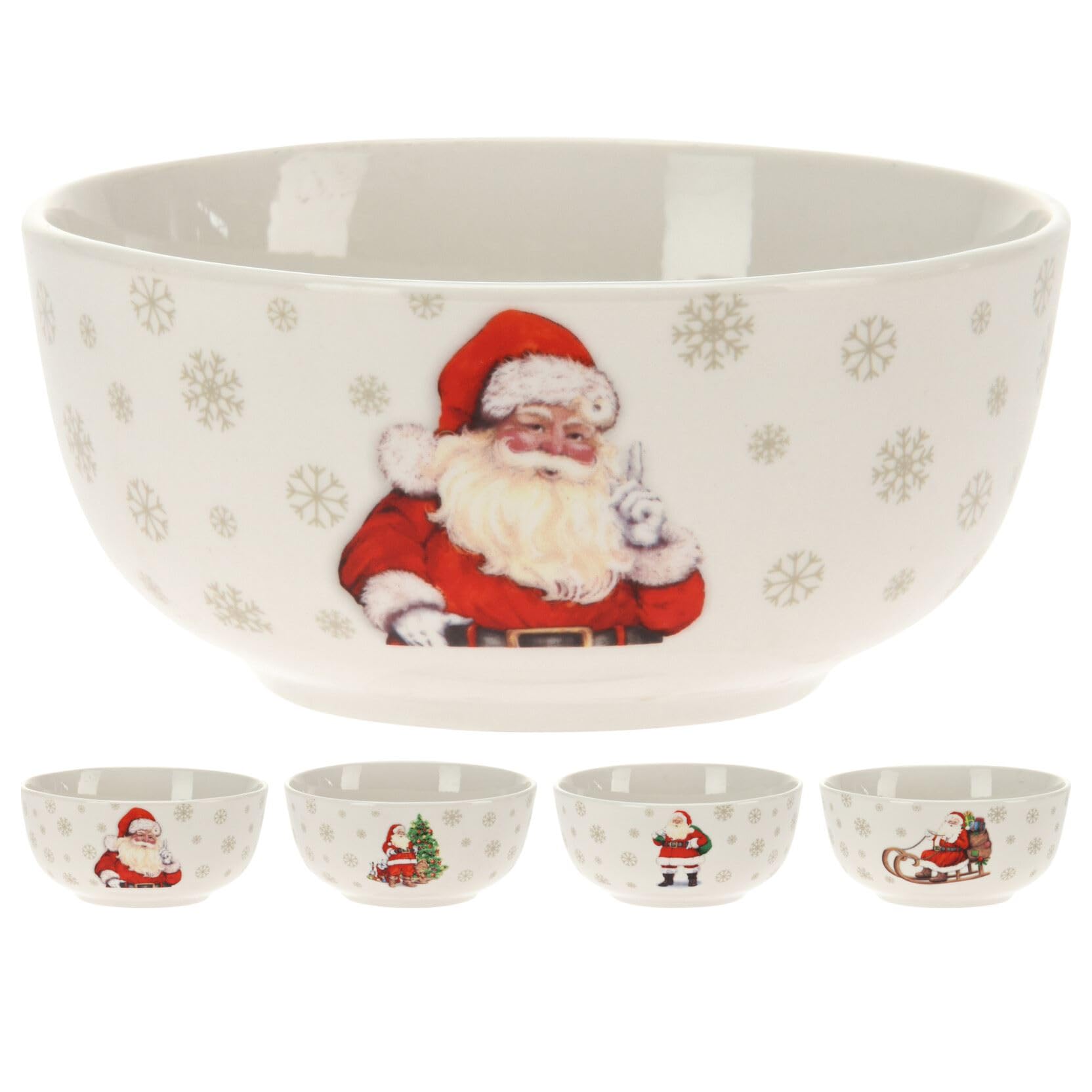 Carousel Home Santa Claus Christmas Bowl | Round Ceramic Festive Father Christmas Bowl | Perfect for Serving Snacks, Soups, or Desserts - 450ml ~ Design Varies One Supplied