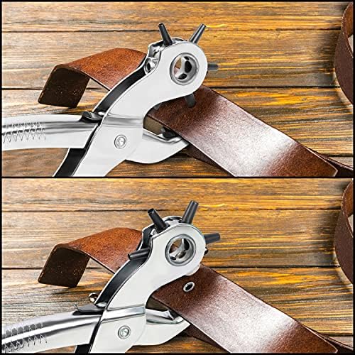 Kurtzy Revolving Leather Hole Punch Plier Tool with 75 Eyelets - Heavy Duty Belt Puncher for Multi-Sized 3.9-5.5mm Holes - Belts, Fabric, Watches, Saddles, Collars, Canvas, Shoes & DIY Home Craft
