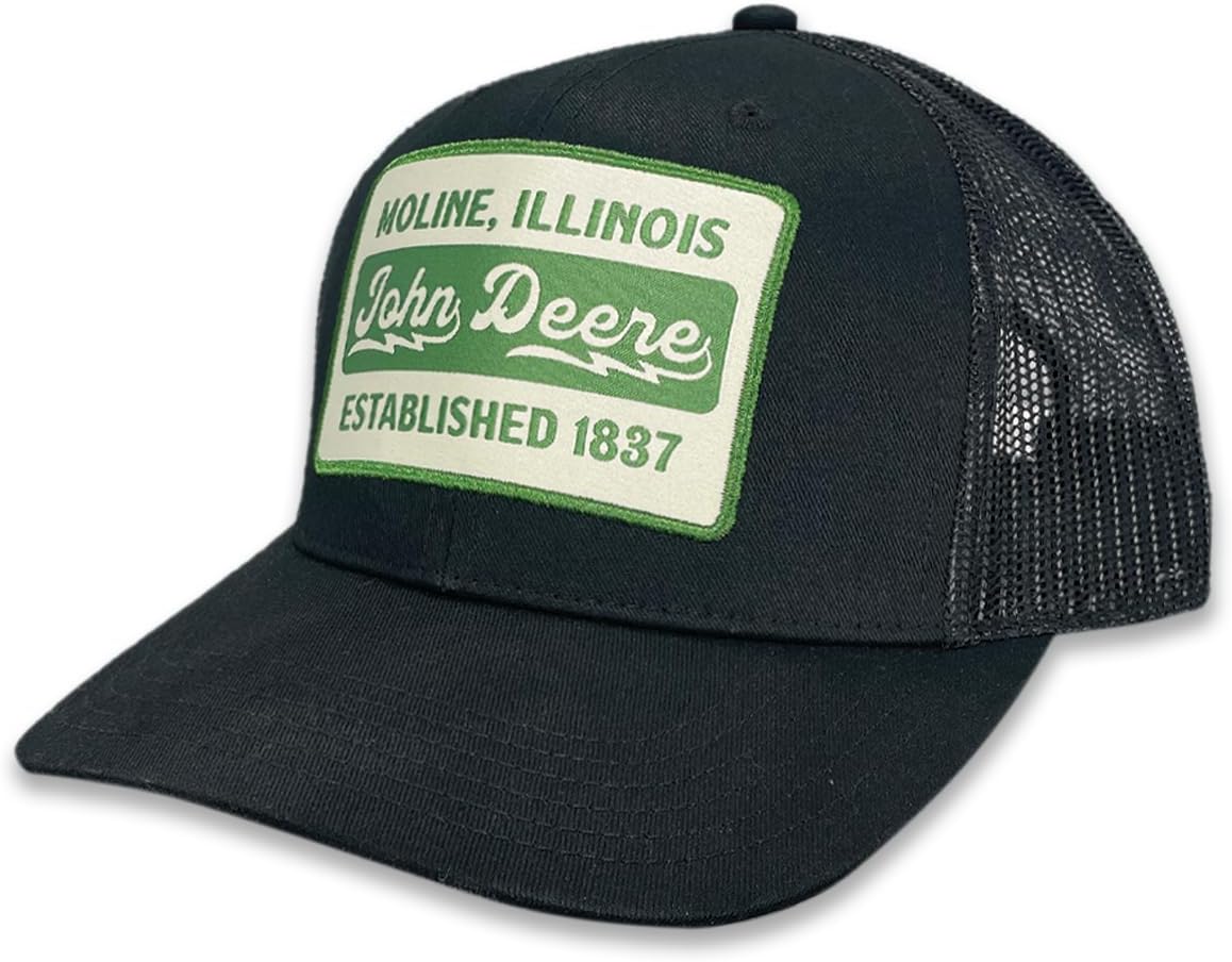John Deere Vintage Patch Mesh Back Trucker Hat, Black