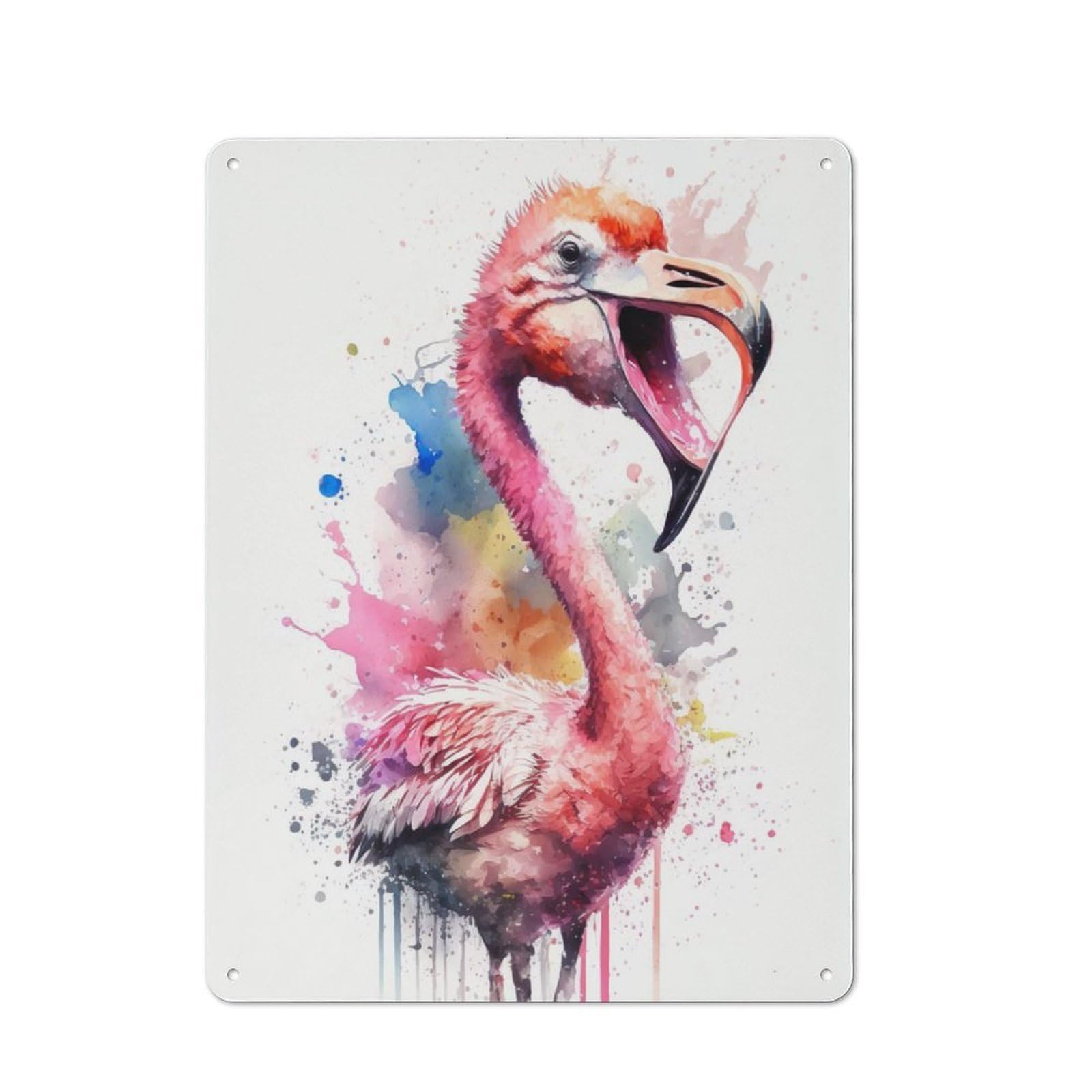 Junmoney Flamingo Watercolor Retro Tin Sign 40X30cm For Hobby Room Or Studio, New-Space Wall Decor For Creative Interior Collectors