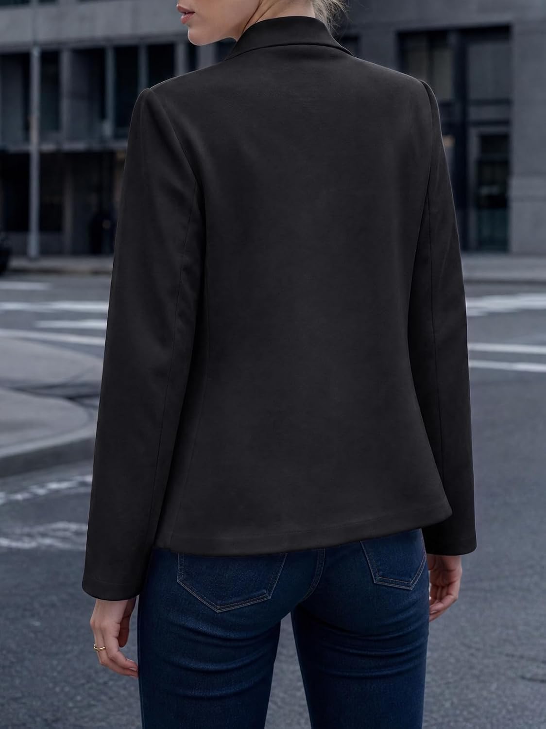 Fisoew Womens Sweatshirt Blazer Open Front Lapel Suit Jacket Casual Coat
