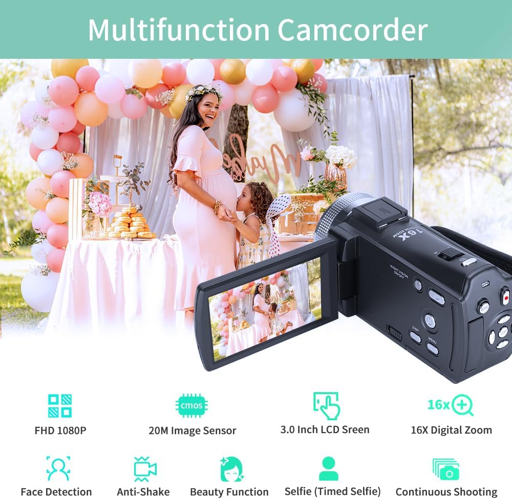 ORDRO Camcorders HDV-V12 HD 1080P Video Camera Recorder Infrared Night Vision Camera Camcorders with 16G Memory Card and 2 Batteries
