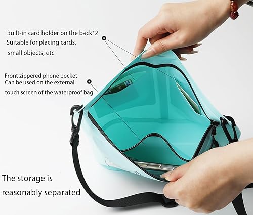 Miniatura 4 de IPX7 - Bolsa seca impermeable con bolsillo para pantalla táctil, bolsa de hombro hermética flotante con ranuras para tarjetas, material resistente