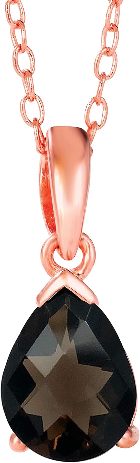 LE VIAN 1 Carat Brown Smoky Quartz Teardrop Pendant Necklace for Women I 14k Rose Gold Plated 925 Sterling Silver Pendant for Her I 18 Inch Chain Necklace with Spring Ring Clasp I Pear Cut Gemstone